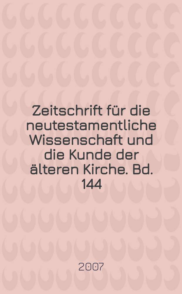 Zeitschrift für die neutestamentliche Wissenschaft und die Kunde der älteren Kirche. Bd. 144 : The word is near you = Мир возле тебя: Исследование Второзакония 30:12-14 в послании Павла к Римлянам в еврейском контексте