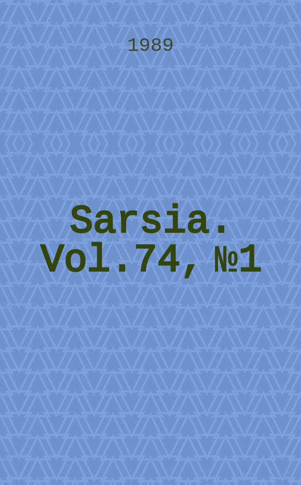 Sarsia. Vol.74, №1
