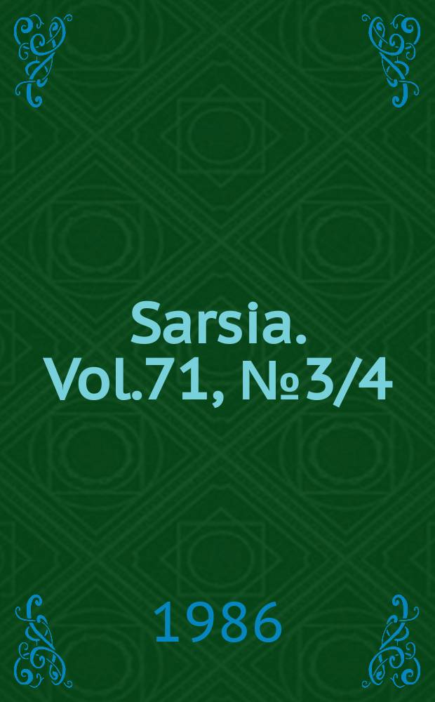 Sarsia. Vol.71, №3/4