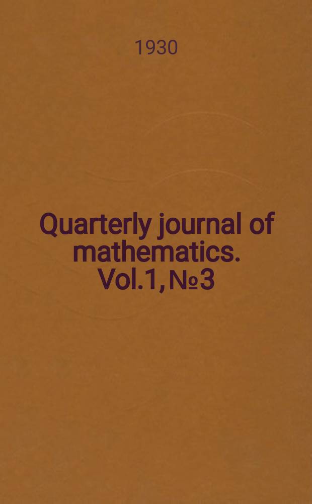 Quarterly journal of mathematics. Vol.1, №3
