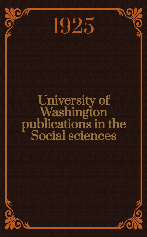 University of Washington publications in the Social sciences