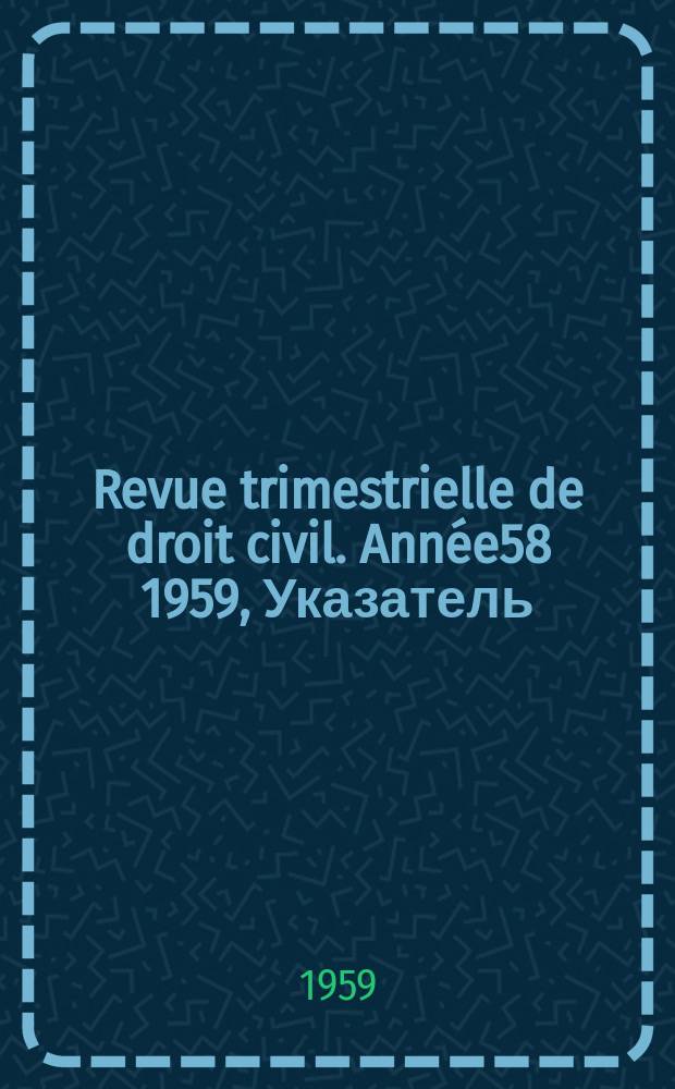 Revue trimestrielle de droit civil. Année58 1959, Указатель