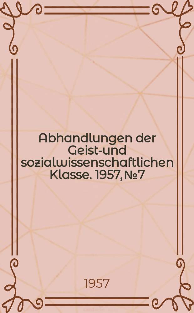 Abhandlungen der Geists- und sozialwissenschaftlichen Klasse. 1957, №7 : Untersuchungen über die Religion der Sklaven in Griechenland und Rom