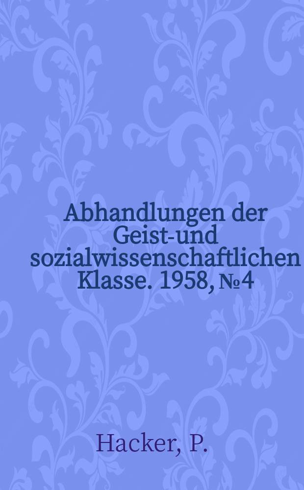 Abhandlungen der Geists- und sozialwissenschaftlichen Klasse. 1958, №4 : Zur Funktion einiger Hilfsverben im moderne Hindi