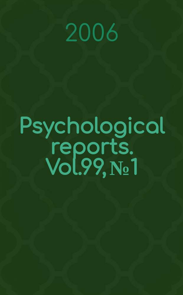 Psychological reports. Vol.99, № 1