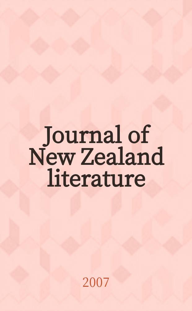 Journal of New Zealand literature : JNZL. №25