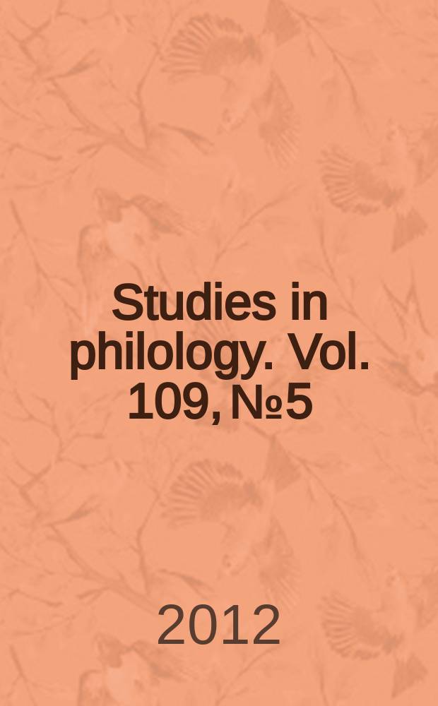 Studies in philology. Vol. 109, № 5
