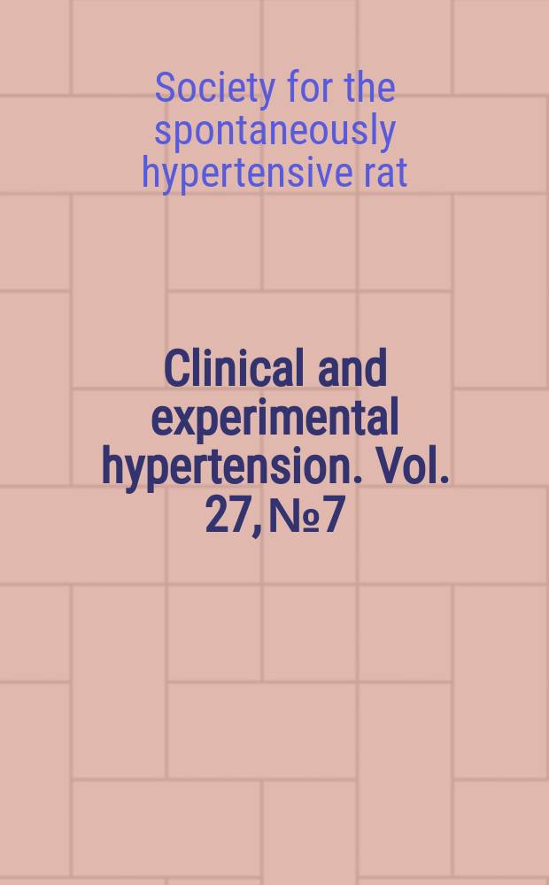 Clinical and experimental hypertension. Vol. 27, № 7