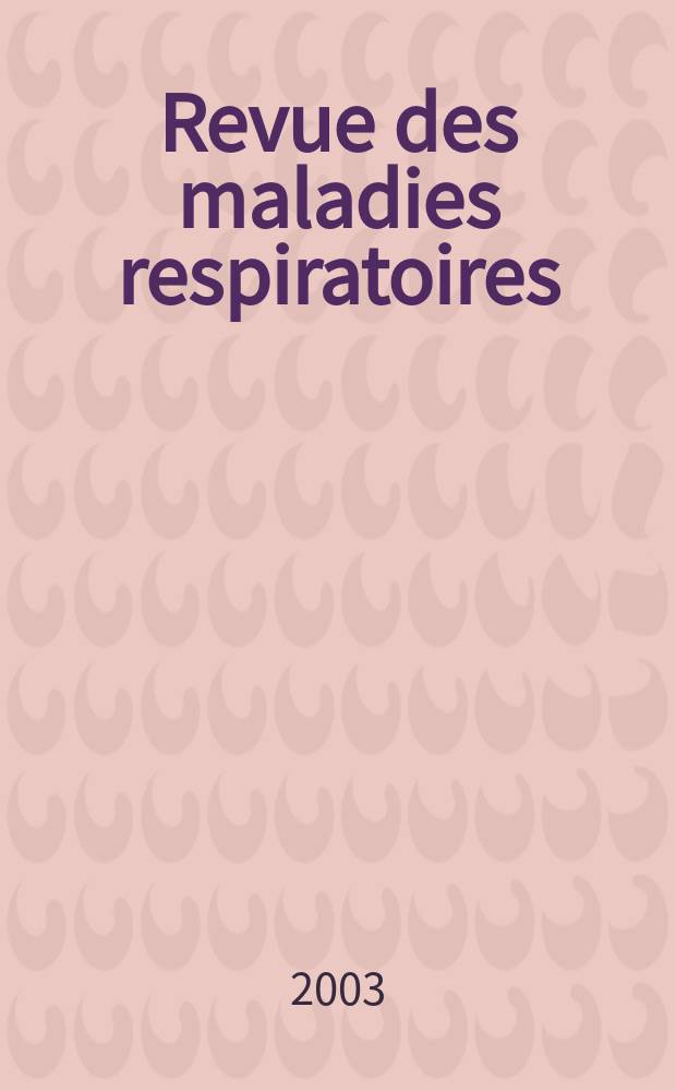 Revue des maladies respiratoires : Organe offic. de la Soc. de pneumologie de langue fr. Vol. 20, № 6, cah. 3 : Interactions c&oelig;urpoumon