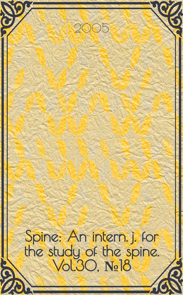Spine : An intern. j. for the study of the spine. Vol.30, №18