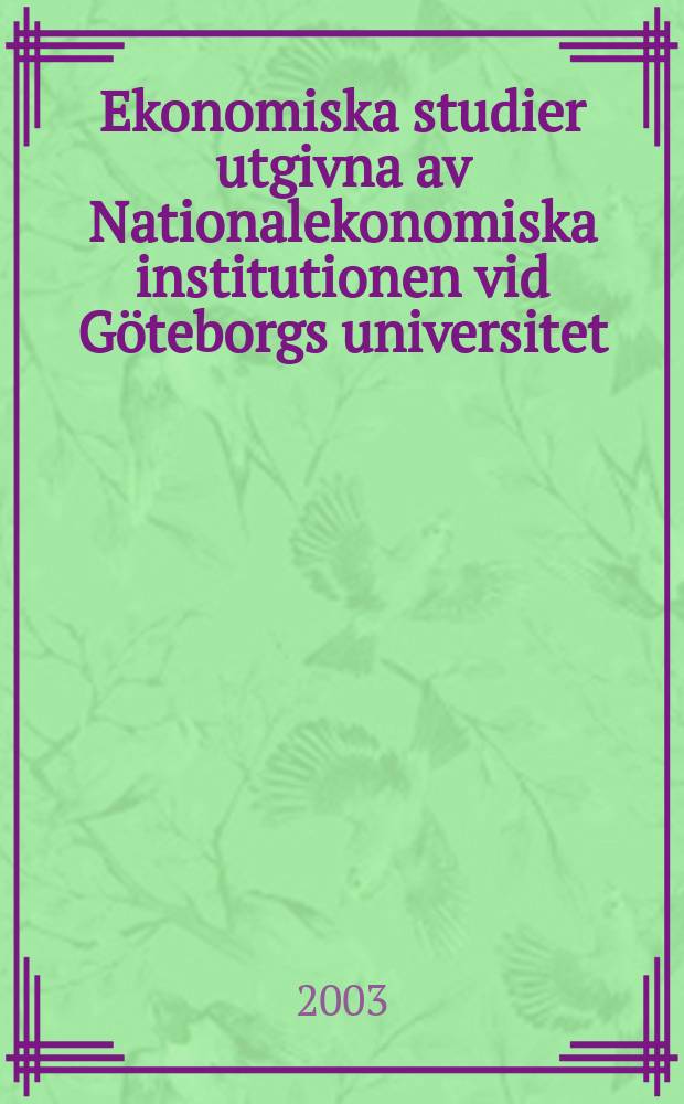 Ekonomiska studier utgivna av Nationalekonomiska institutionen vid Göteborgs universitet : Water and health in Egypt
