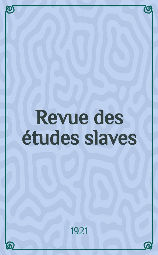 Revue des études slaves