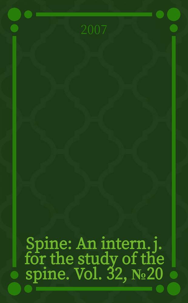 Spine : An intern. j. for the study of the spine. Vol. 32, № 20