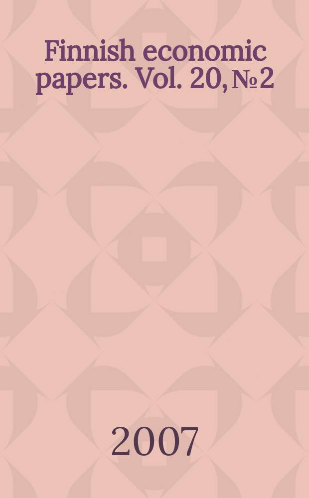 Finnish economic papers. Vol. 20, № 2
