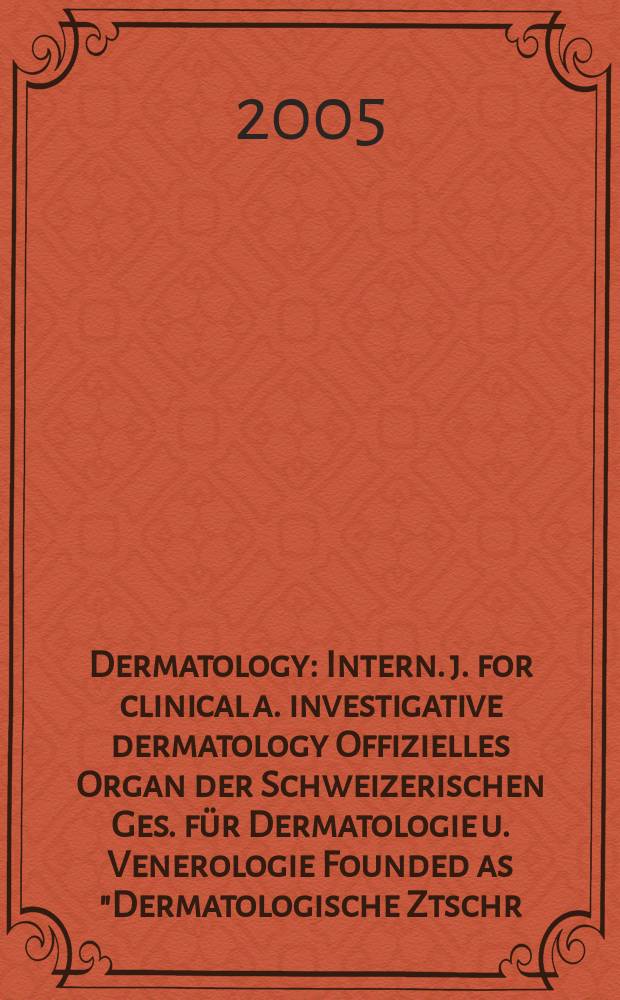 Dermatology : Intern. j. for clinical a. investigative dermatology Offizielles Organ der Schweizerischen Ges. für Dermatologie u. Venerologie Founded as "Dermatologische Ztschr." by Oskar Lassar (1893-1907), continued by Erich Hoffmann (1908-1938), continued as "Dermatologica"(1939-1991), by Wilhelro Lutz (1939-1958), Rudolf Schuppli(1959-1985). 2005 к vol. 210, suppl. 1 : RALGA. The first association of retinaldehyde and glycolic acid