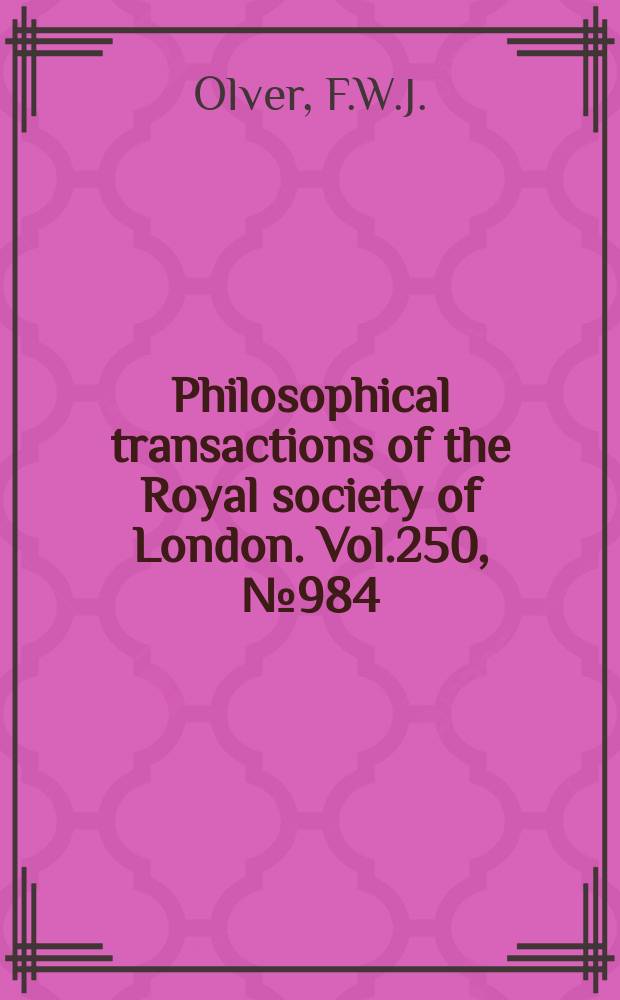 Philosophical transactions of the Royal society of London. Vol.250, №984 : Uniform asymptotic expansions of solutions of linear second -order differential equations for large values of a parameter