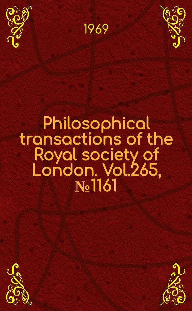 Philosophical transactions of the Royal society of London. Vol.265, №1161 : A Discussion on recent research in air pollution