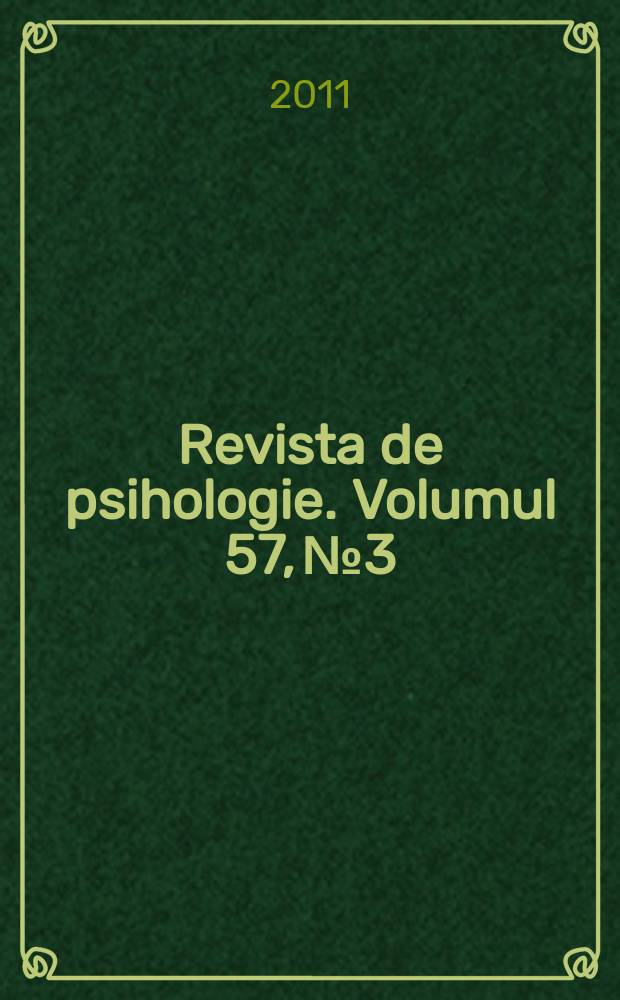 Revista de psihologie. Volumul 57, № 3