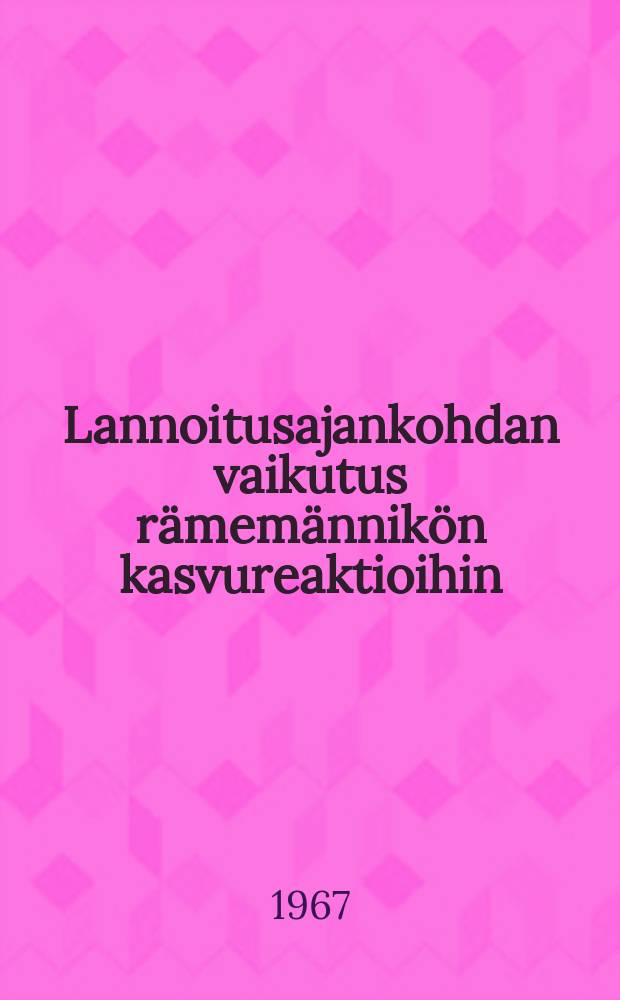 Lannoitusajankohdan vaikutus r&auml;mem&auml;nnik&ouml;n kasvureaktioihin = Influence of the time of fertilization on the growthreactions in a pine stand on peat soil