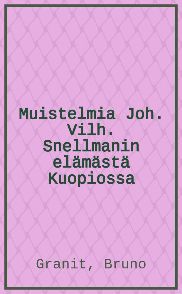 Muistelmia Joh. Vilh. Snellmanin elämästä Kuopiossa = И.В.Снелман- Воспоминания о жизни И.В.Снелмана в гор. Куопио.
