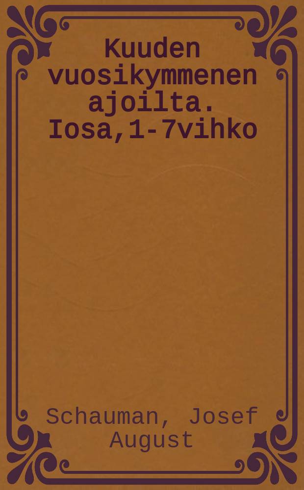 Kuuden vuosikymmenen ajoilta. Iosa,1-7vihko : Muistelmia Suomesta