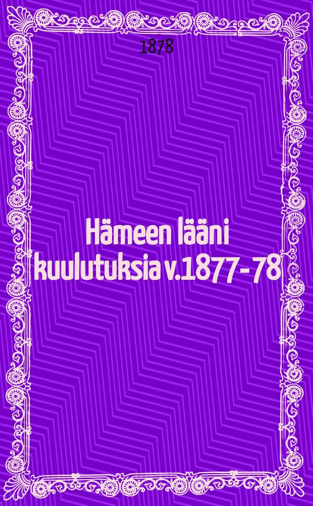 Hämeen lääni kuulutuksia v.1877-78