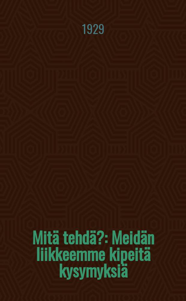 Mitä tehdä? : Meidän liikkeemme kipeitä kysymyksiä = Ленин:Что делать?