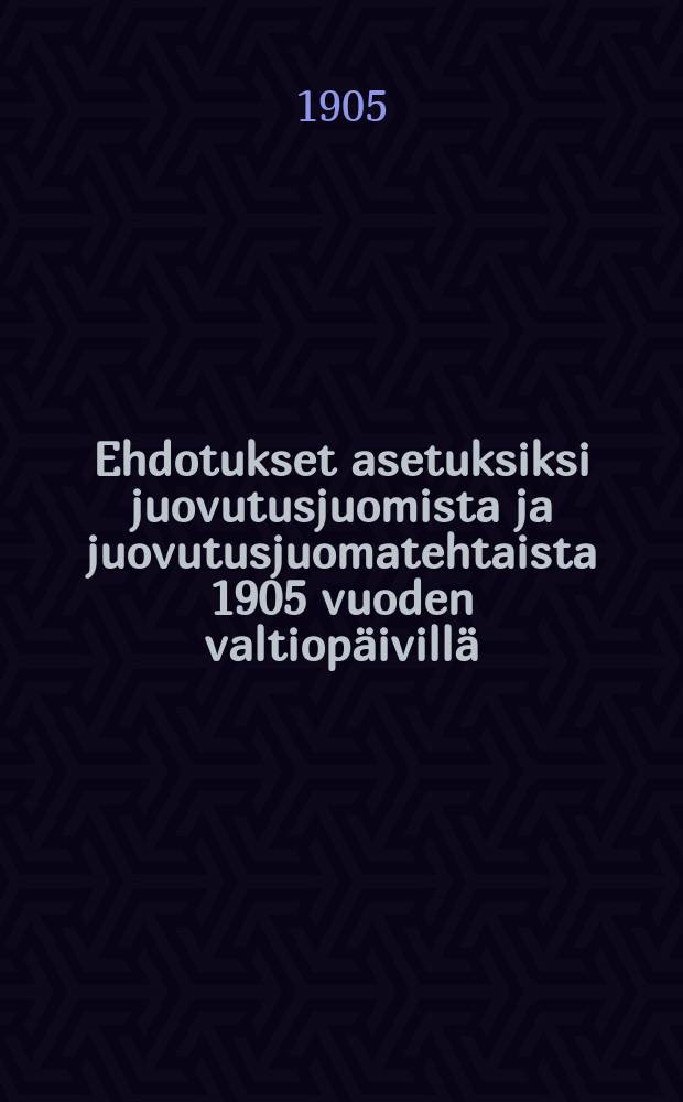 Ehdotukset asetuksiksi juovutusjuomista ja juovutusjuomatehtaista 1905 vuoden valtiopäivillä : Vastalause