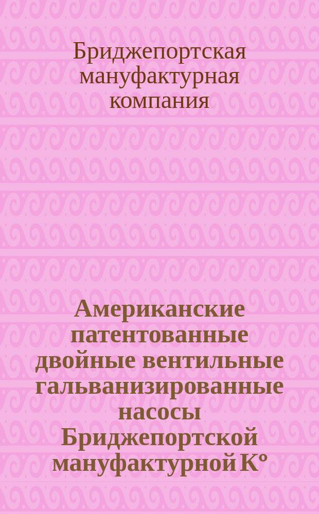 Американские патентованные двойные вентильные гальванизированные насосы Бриджепортской мануфактурной К°