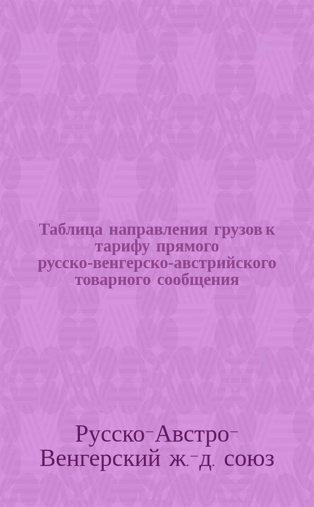 Таблица направления грузов к тарифу прямого русско-венгерско-австрийского товарного сообщения : С 20 мая / 1 июня 1888 г