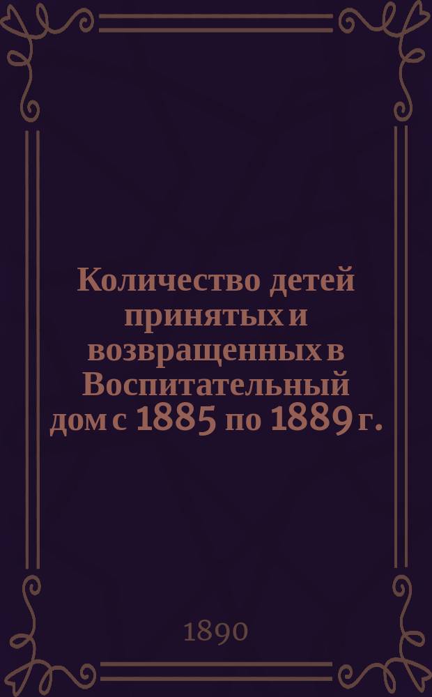 [Количество детей принятых и возвращенных в Воспитательный дом с 1885 по 1889 г.]