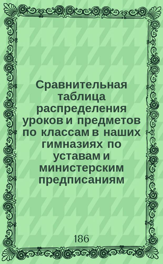 Сравнительная таблица распределения уроков и предметов по классам в наших гимназиях по уставам и министерским предписаниям
