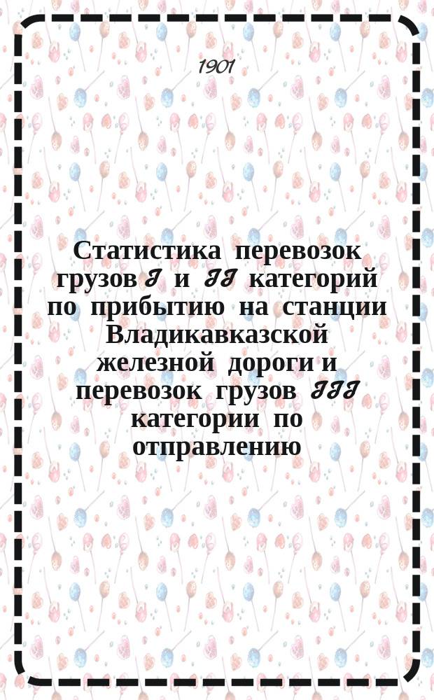 Статистика перевозок грузов I и II категорий по прибытию на станции Владикавказской железной дороги и перевозок грузов III категории по отправлению, прибытию и транзиту.. : Малая скорость. ... за 1900 год