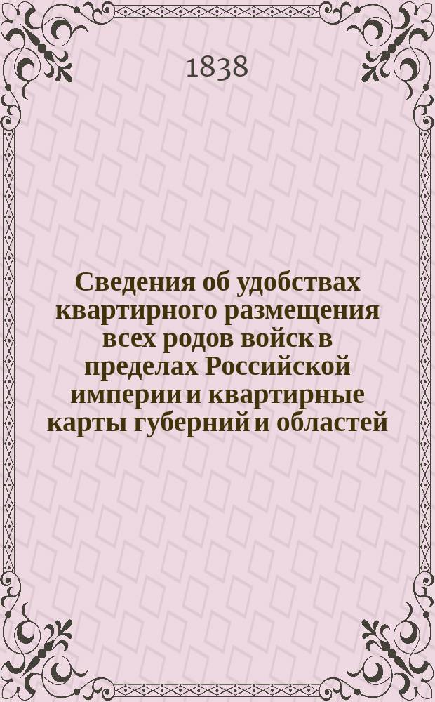 Сведения об удобствах квартирного размещения всех родов войск в пределах Российской империи и квартирные карты губерний и областей. Нижегородская губ[ерния]