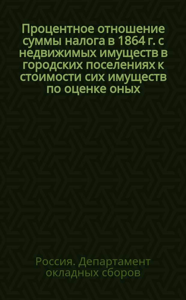 Процентное отношение суммы налога в 1864 г. с недвижимых имуществ в городских поселениях к стоимости сих имуществ по оценке оных, произведенной раскладочными комиссиями