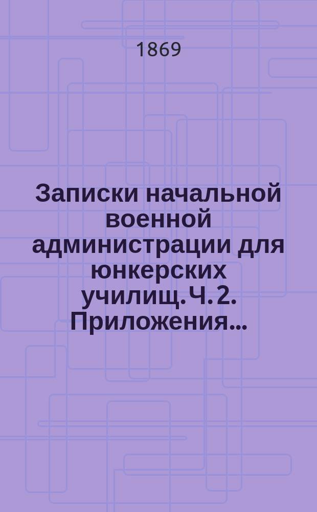 Записки начальной военной администрации для юнкерских училищ. Ч. 2. Приложения... : Приложения к Запискам начальной военной администрации для юнкерских училищ