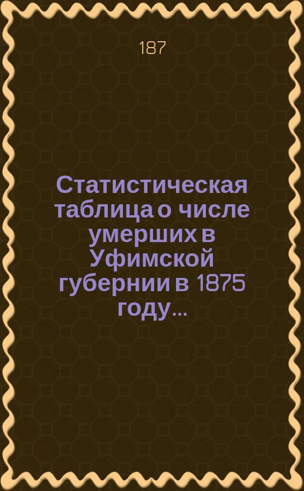 Статистическая таблица о числе умерших в Уфимской губернии в 1875 году...