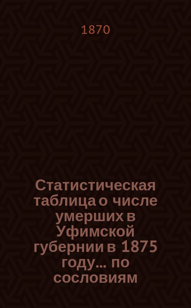 Статистическая таблица о числе умерших в Уфимской губернии в 1875 году... ... по сословиям