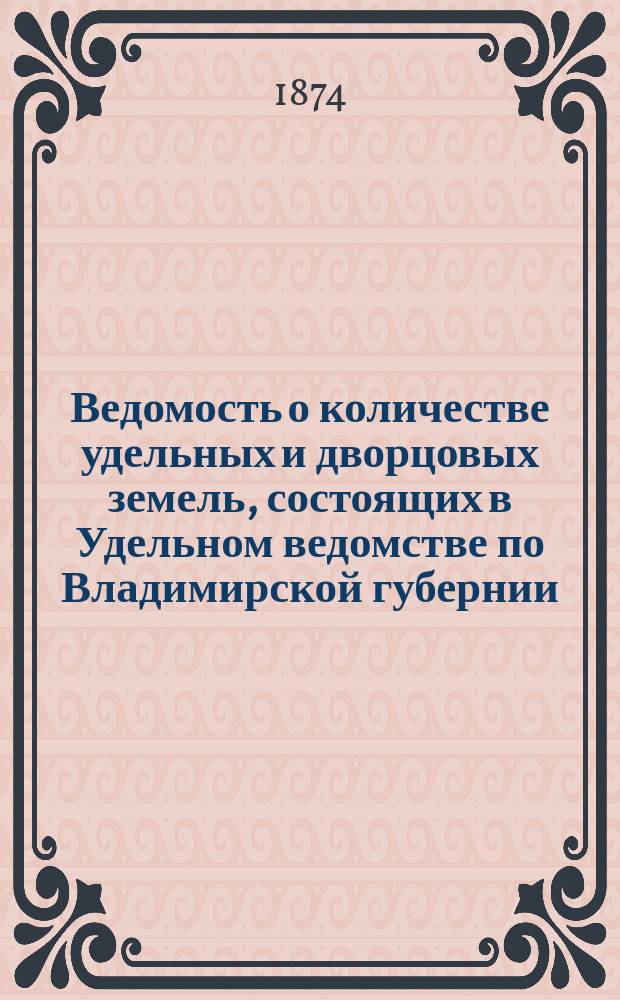 Ведомость о количестве удельных и дворцовых земель, состоящих в Удельном ведомстве по Владимирской губернии