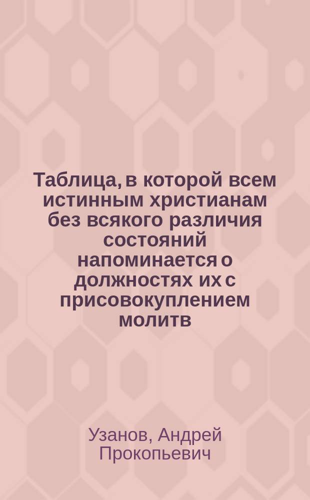 Таблица, в которой всем истинным христианам без всякого различия состояний напоминается о должностях их с присовокуплением молитв
