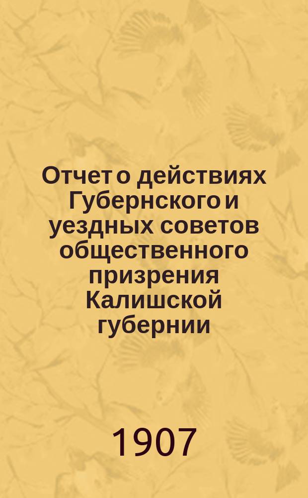 Отчет о действиях Губернского и уездных советов общественного призрения Калишской губернии... ... за 1906 год