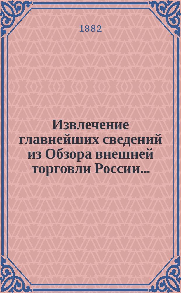 Извлечение главнейших сведений из Обзора внешней торговли России.. : С прил. граф. табл. и карты тамож. учреждений. ... за 1881 год