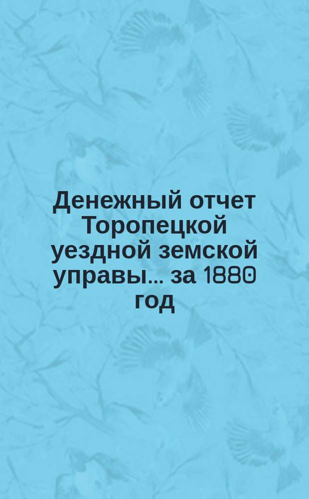 Денежный отчет Торопецкой уездной земской управы... за 1880 год