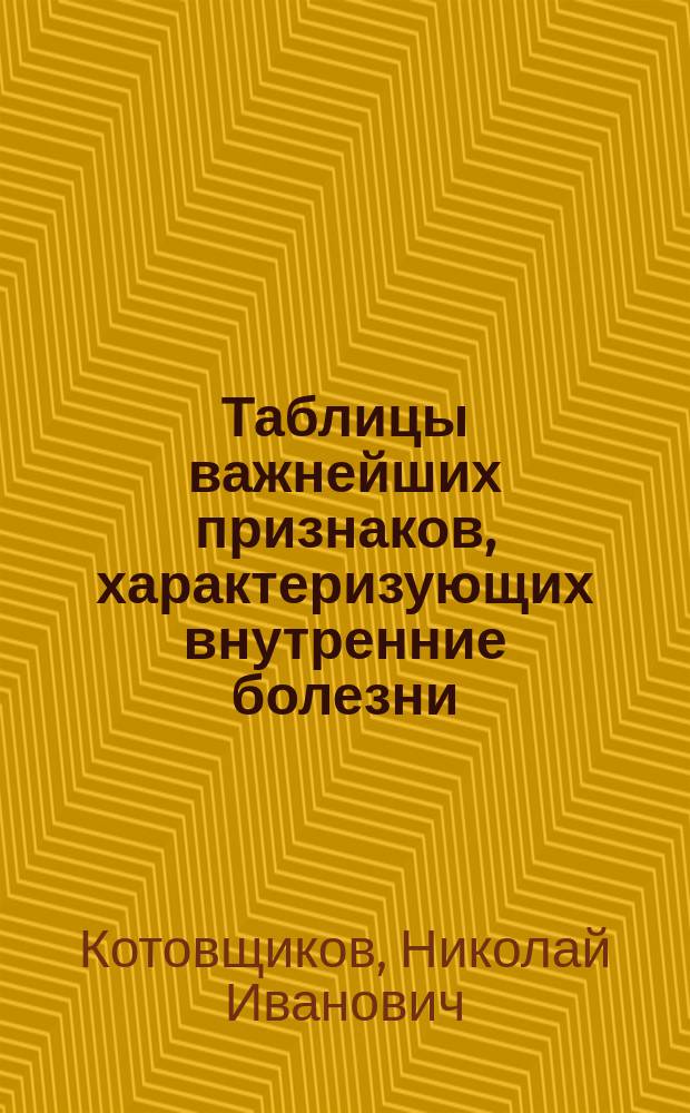Таблицы важнейших признаков, характеризующих внутренние болезни : Прил. к Руководству к клинич. методам исслед. внутр. болезней