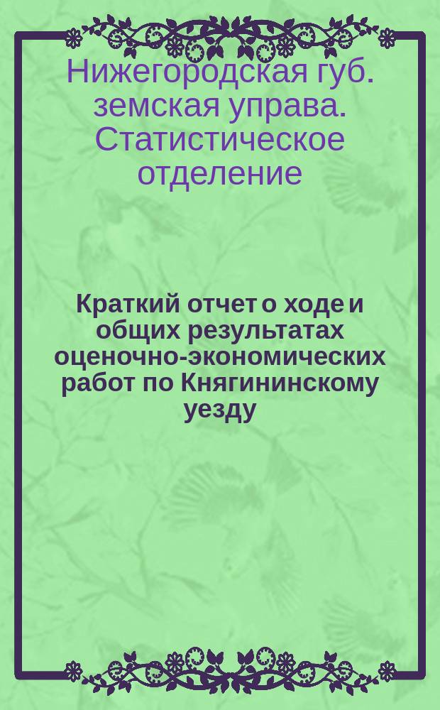 Краткий отчет о ходе и общих результатах оценочно-экономических работ по Княгининскому уезду