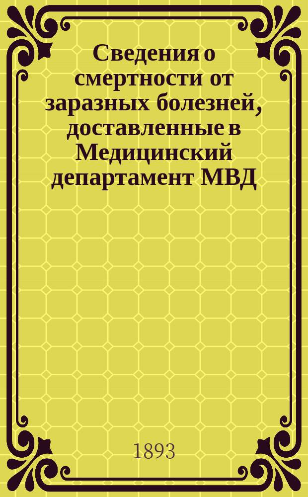 Сведения о смертности от заразных болезней, доставленные в Медицинский департамент МВД... 1893 г., за январь-декабрь