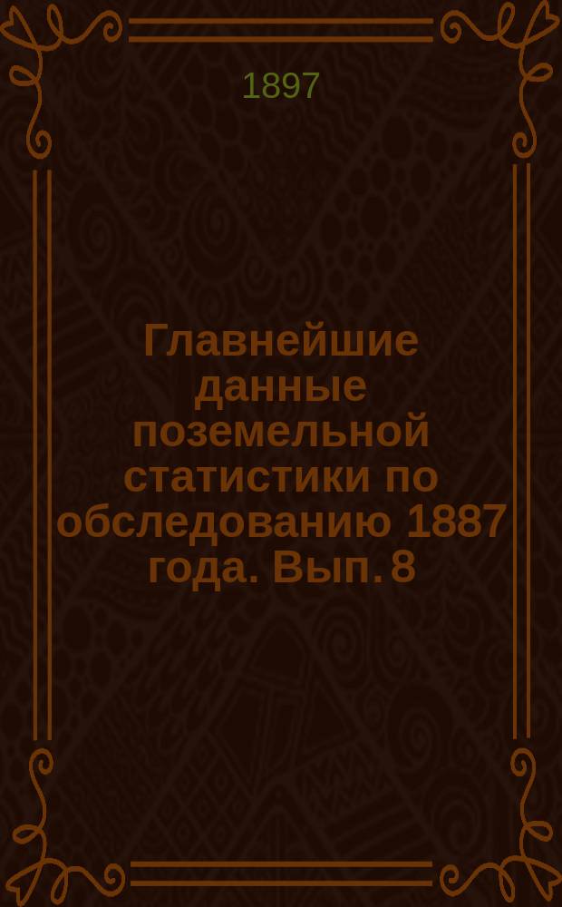 Главнейшие данные поземельной статистики по обследованию 1887 года. Вып. 8 : Волынская губерния