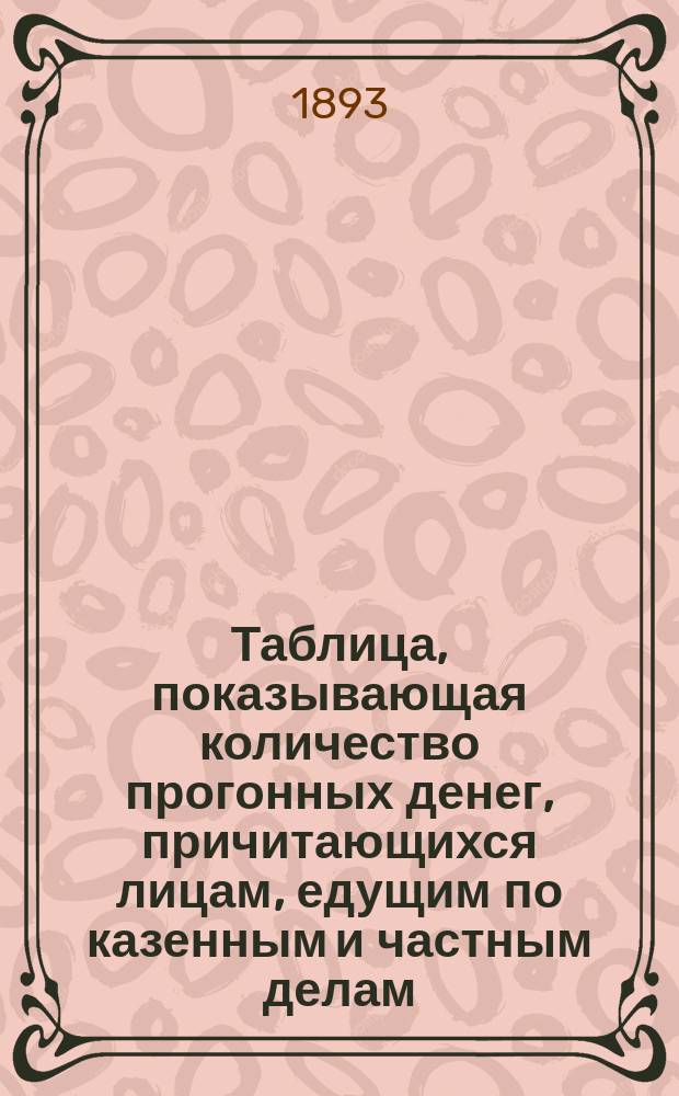 Таблица, показывающая количество прогонных денег, причитающихся лицам, едущим по казенным и частным делам