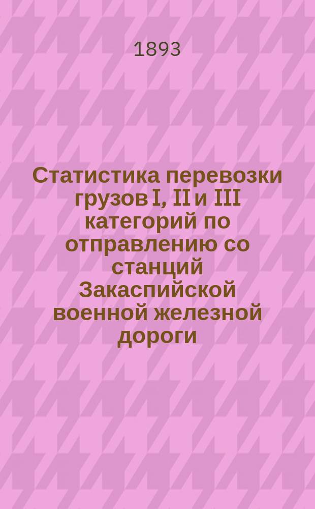 Статистика перевозки грузов I, II и III категорий по отправлению со станций Закаспийской военной железной дороги... ... за 1893 год
