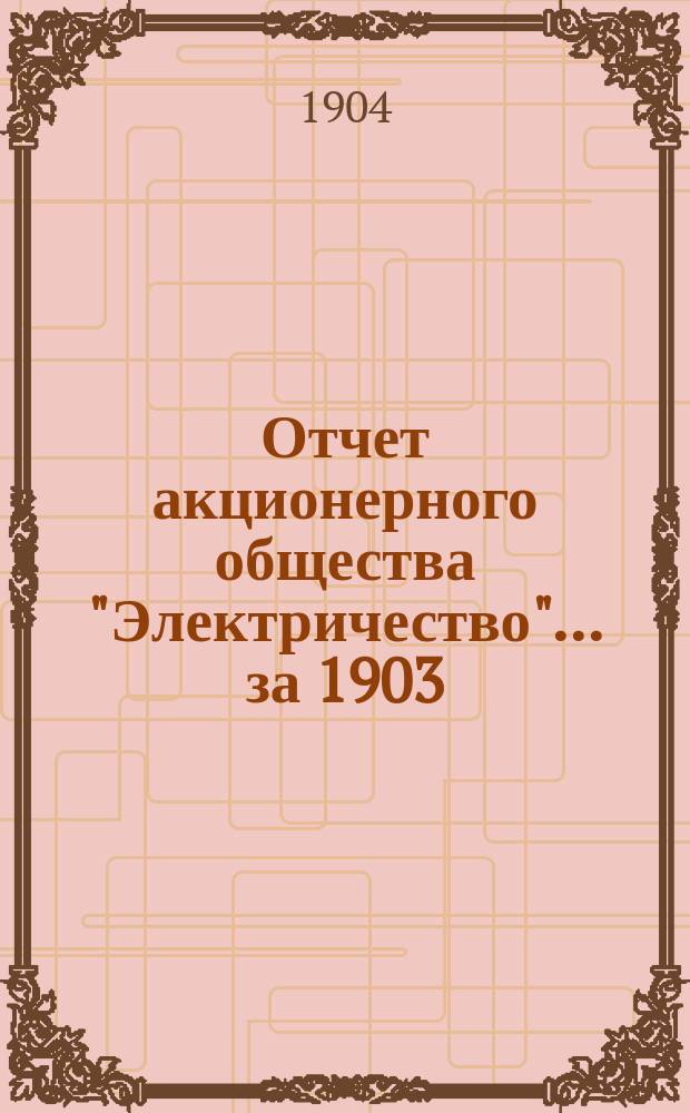 Отчет акционерного общества "Электричество"... за 1903/1904 год